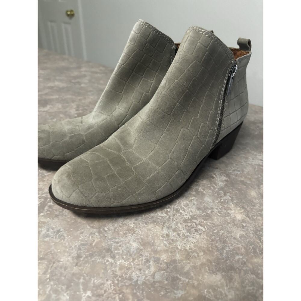 Lucky Brand - Gray Croc-Embossed Suede Ankle Boots with Side Zipper